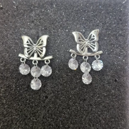 Silver Butterfly Cascade Drop Earrings For Women