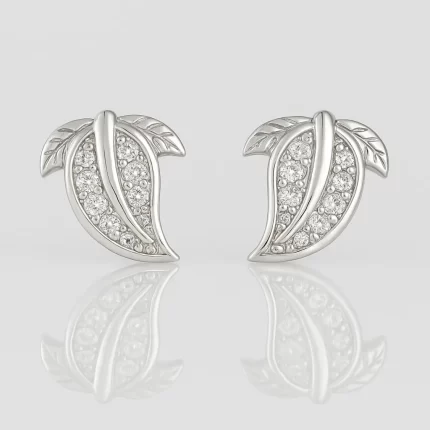 Silver Solid Leaf Stud For Women
