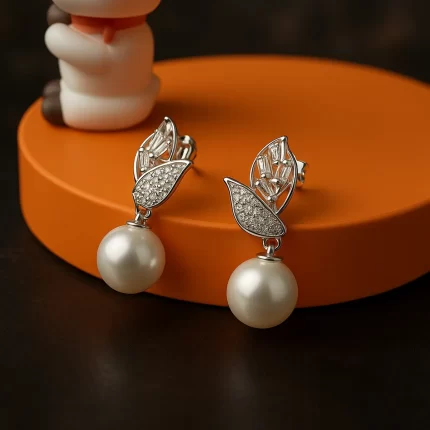 Leafy Pearl Drop Earrings For Women'S