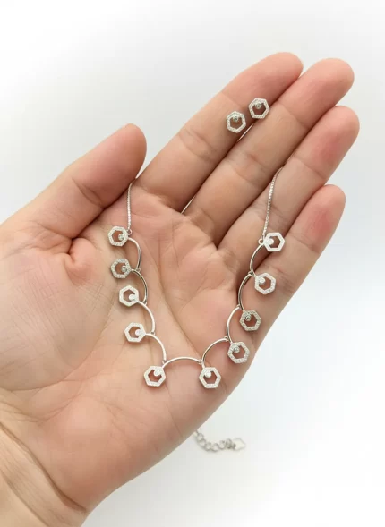 925 Silver Hexa Halo Necklace Set
